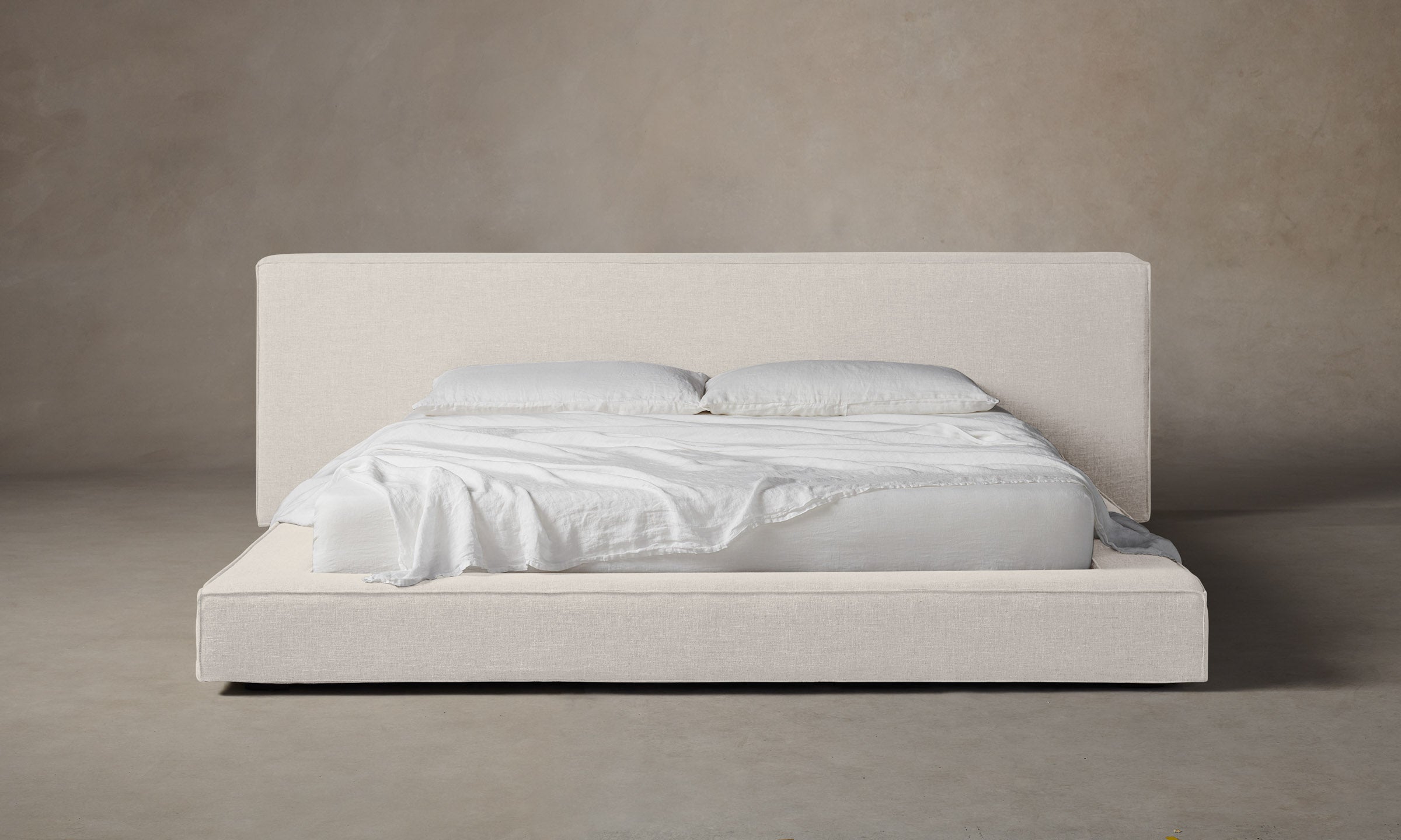 The Eldridge Bed - Heritage Belgian Linen Summit Queen/King Size Bed Frame | Luxury Solid Wood Platform Bed with Upholstered Headboard | Perfect for Master Bedroom, Guest Room & Modern Farmhouse Decor