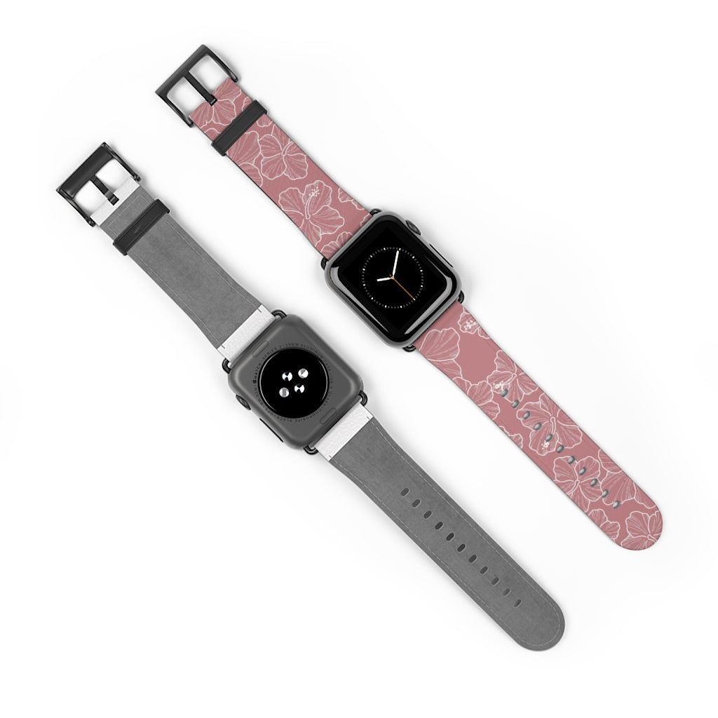 Premium Hibiscus Mauve Apple Watch Band - Soft Silicone Strap for Women & Men - Compatible with All Apple Watch Models - Perfect for Workouts, Running & Everyday Wear