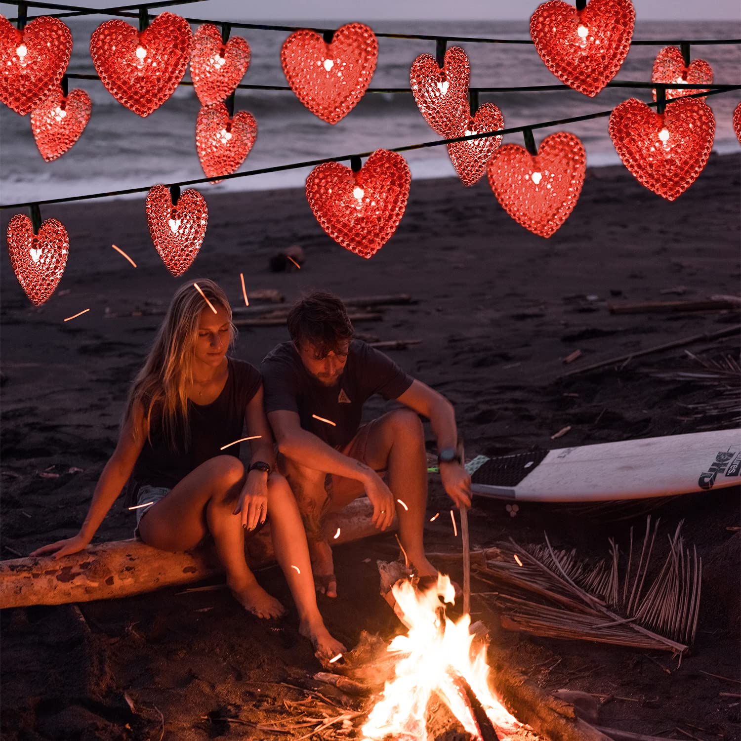 30LED Solar Heart Lights - 19.7ft Waterproof Outdoor Decorative String Lights with 8 Lighting Modes for Christmas Tree, Wedding, Party, Garden, Patio & Backyard Decor (Red) - Perfect for Romantic Evenings & Holiday Celebrations