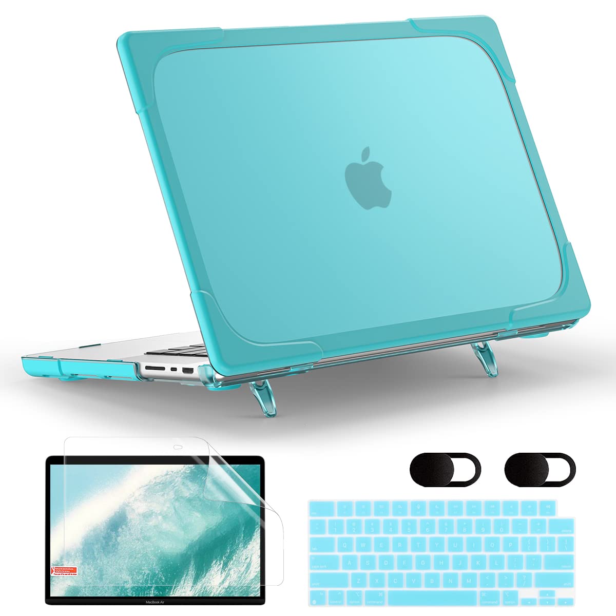 **MEEgoodo Rugged Hard Shell Case for MacBook Pro 14 inch (2021-2023 Models A2779/A2442 M1/M2 Pro/Max) – Shockproof Protective Cover with Foldable Kickstand & Keyboard Protector – Blue – Perfect for Travel, Work & Outdoor Use**