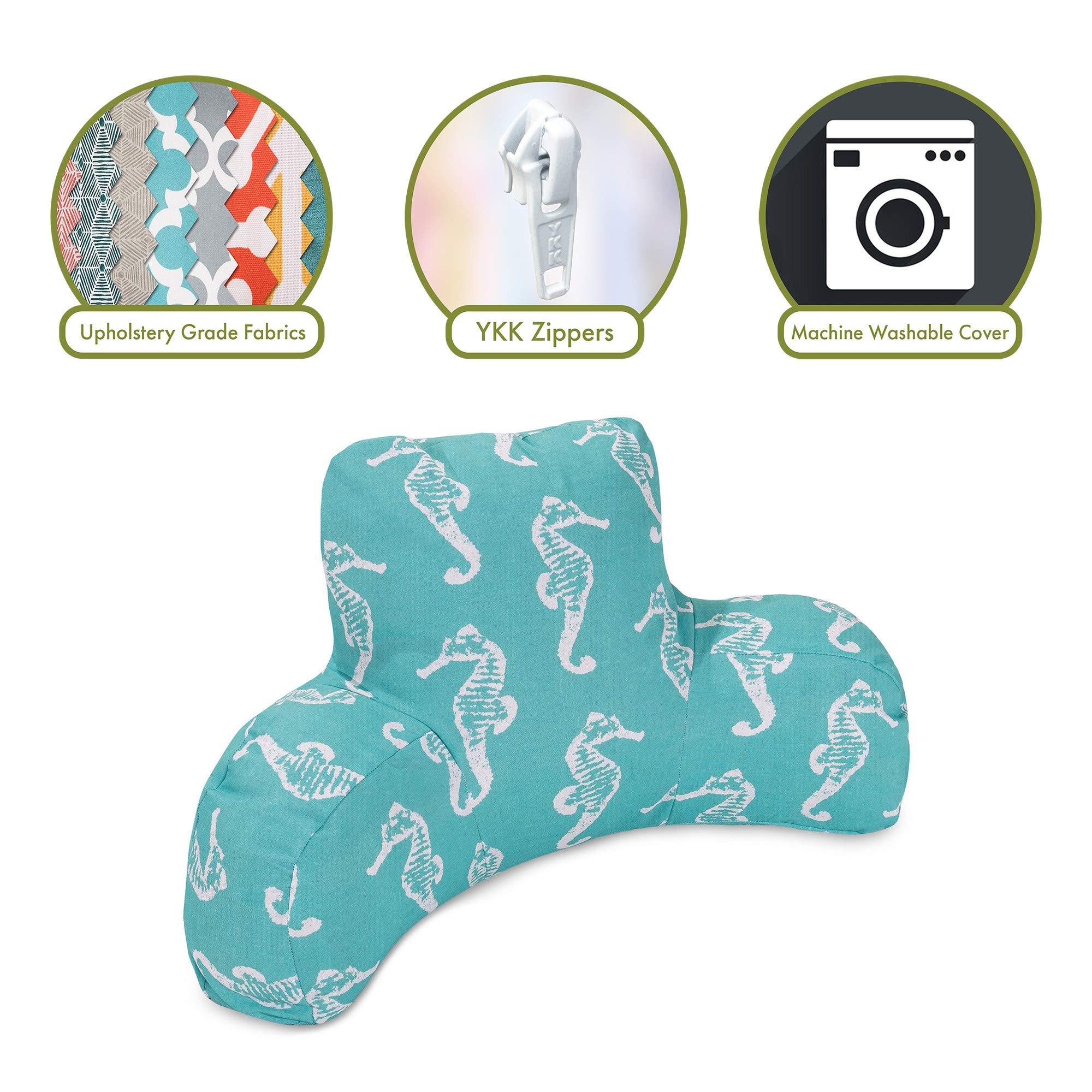 Majestic Home Goods Teal Sea Horse Reading Pillow - Comfortable Back Support for Kids & Adults - Perfect for Bedtime Stories, Reading Nooks & Cozy Lounging