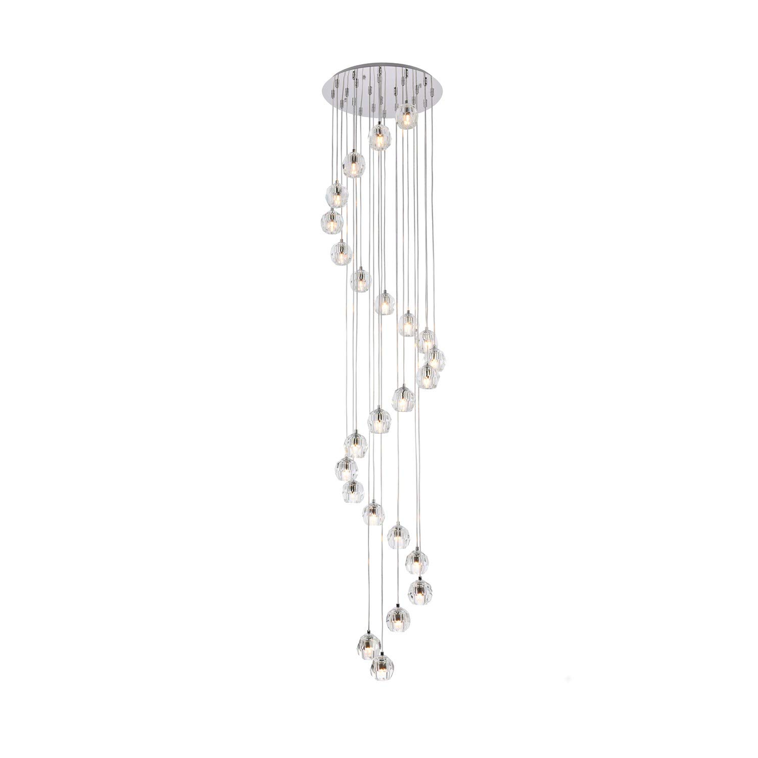 Eren 24-Light Chrome Pendant Lighting Fixture - Modern Dining Room Chandelier for Kitchen Island, Foyer & Living Room Ceiling Decor