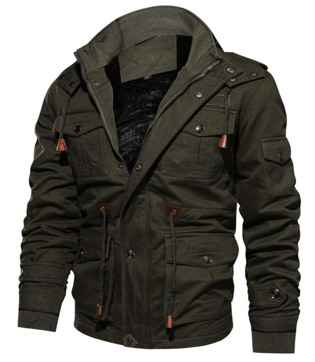 Men's Washed Cotton Fleece Lined Winter Bomber Jacket with Hood - Warm Thick Coat for Outdoor Activities, Casual Wear & Cold Weather Protection