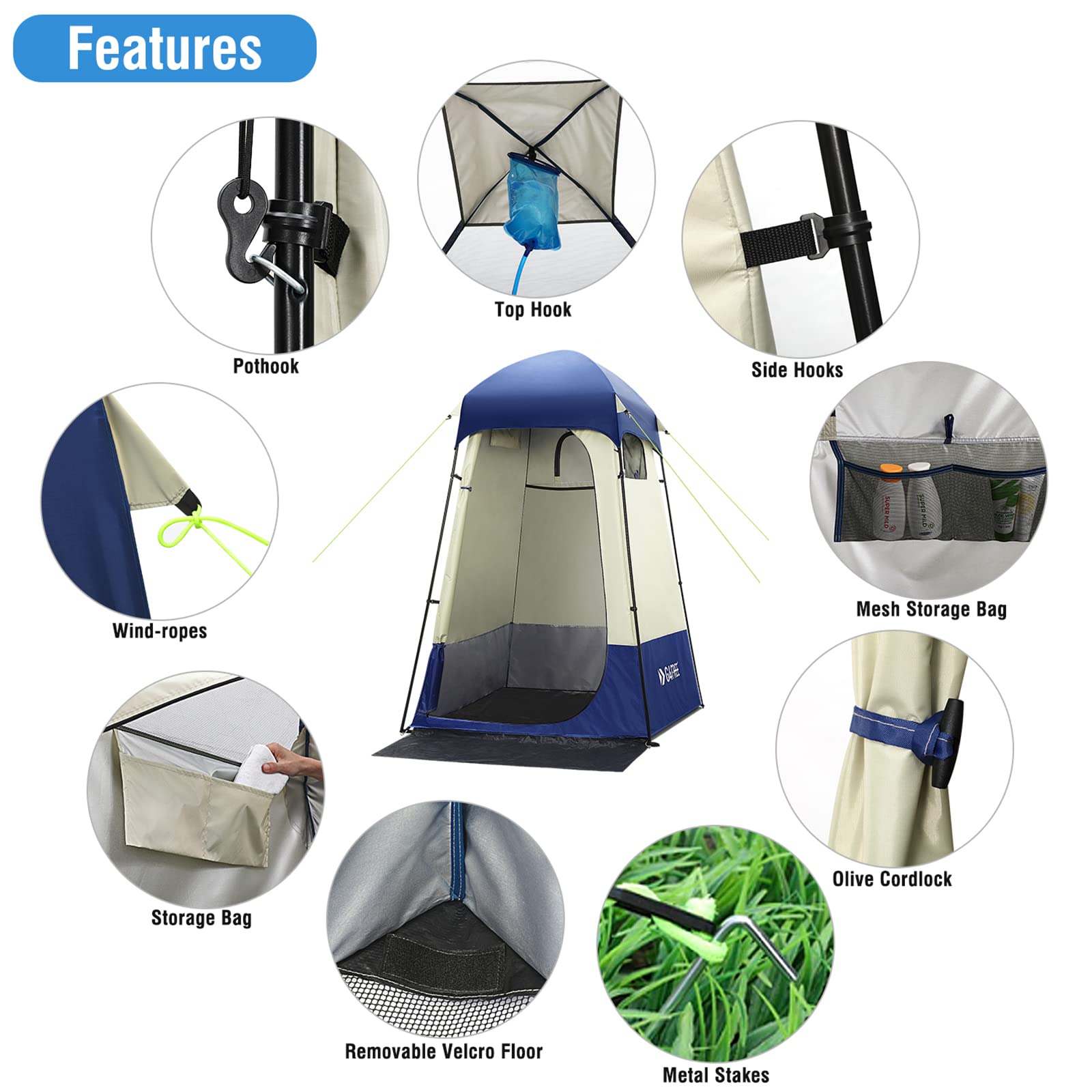G4Free 7.5FT Large Outdoor Privacy Shower Tent - Portable Camping Shelter with Carry Bag, Easy Setup Dressing Changing Room for Beach, Pool, RV & Backpacking Trips