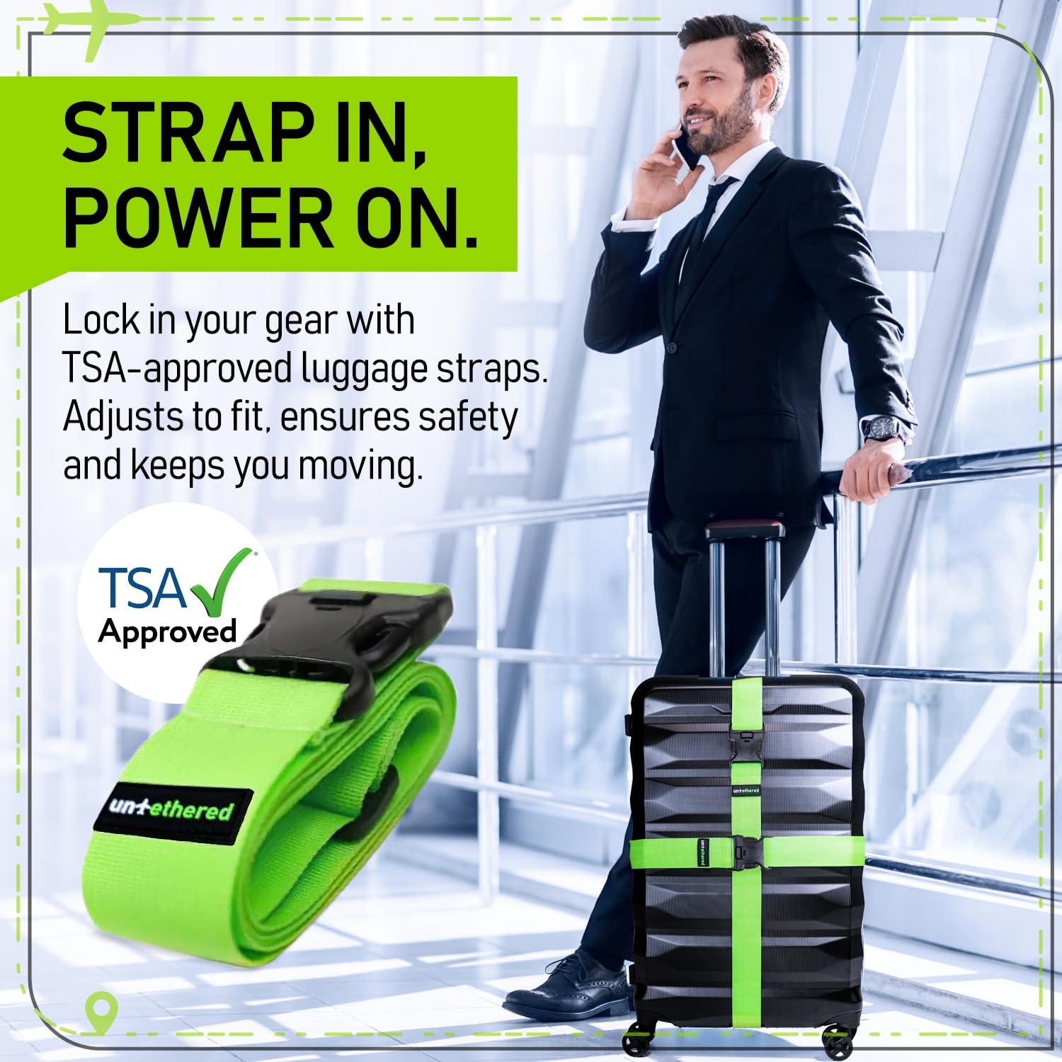 4-Pack Durable TSA-Approved Luggage Straps - Adjustable Suitcase Belt for Secure Travel Bag Wrapping - Heavy-Duty Buckle Straps for Suitcases & Backpacks | Perfect for Air Travel, Road Trips & Moving