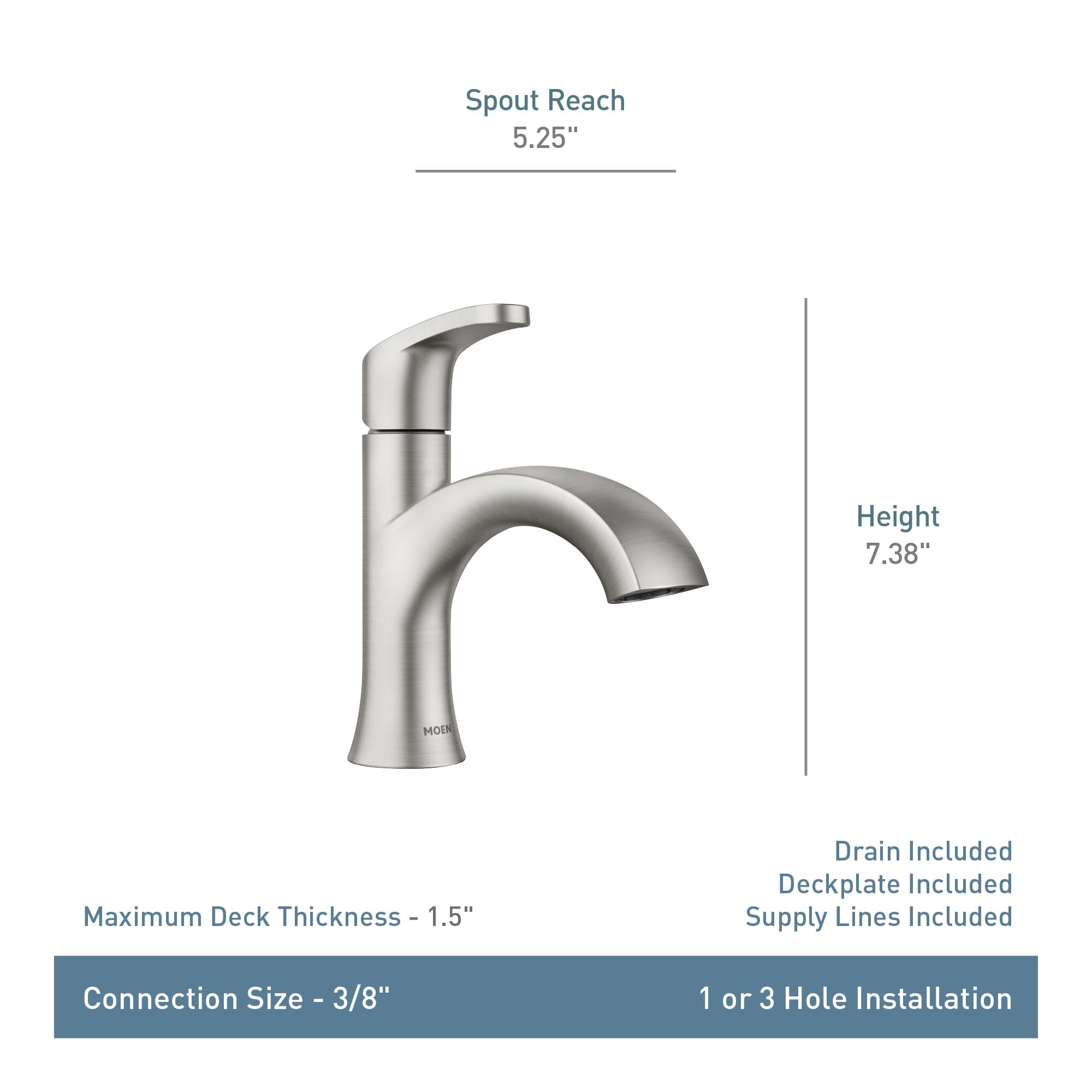 Moen Karis One-Handle Bathroom Sink Faucet - Single Hole Lavatory Faucet with Drain Assembly & Optional Deck Plate in Matte Black (Model 84346BL) - Perfect for Modern Bathroom & Powder Room Upgrades