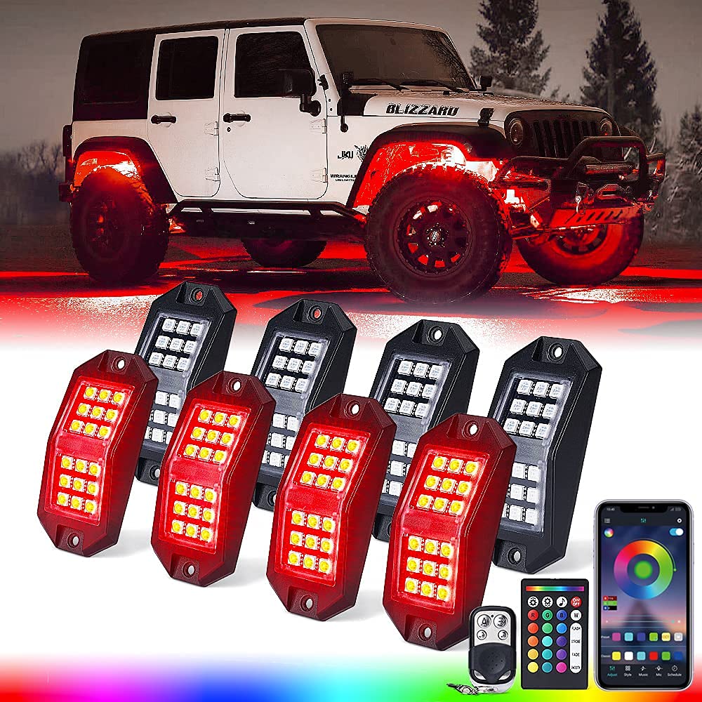 Xprite White Truck Bed Light Pods & RGB Bluetooth Rock Lights Kit – Off-Road, Underbody, and Custom Truck Lighting for Enhanced Visibility & Style