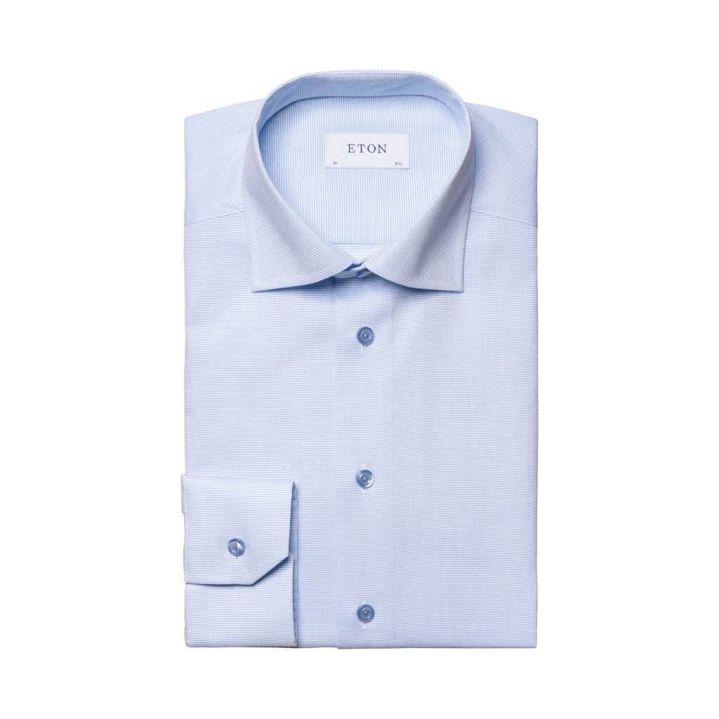 ETON Men's Semi-Solid Twill Dress Shirt - Single Cuff, Contemporary Fit, Light Blue | Business Casual & Formal Office Wear
