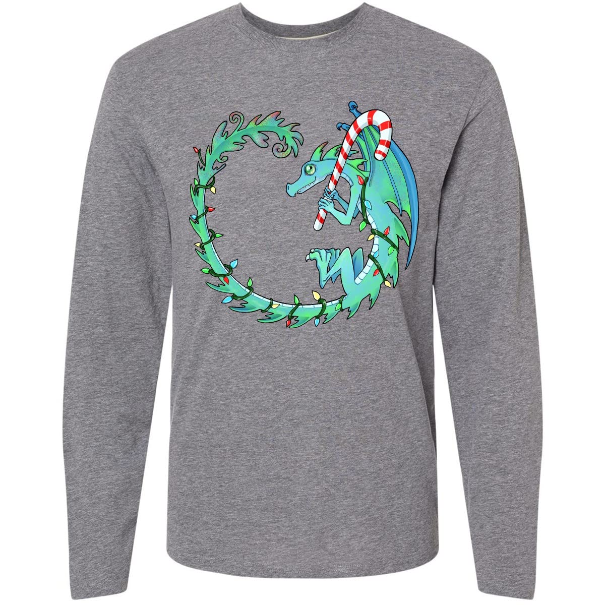 Christmas Dragon with Candy Cane Long Sleeve T-Shirt | Festive Holiday Graphic Tee for Men & Women | Perfect for Xmas Parties, Gift Giving & Winter Wear