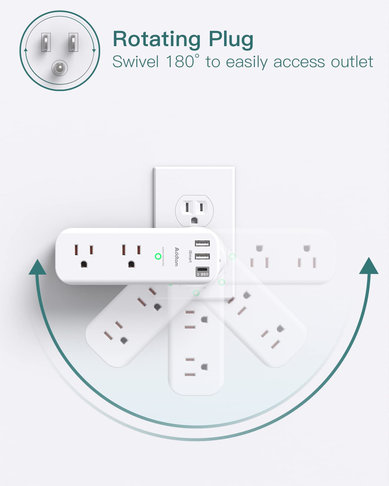 6-Outlet Surge Protector with 3 USB Ports (1 USB-C) - 1800J Rotating Power Strip, Multi Plug Wall Adapter for Home, Office & Travel - ETL Certified for Safety | Perfect for Charging Laptops, Phones & Home Electronics