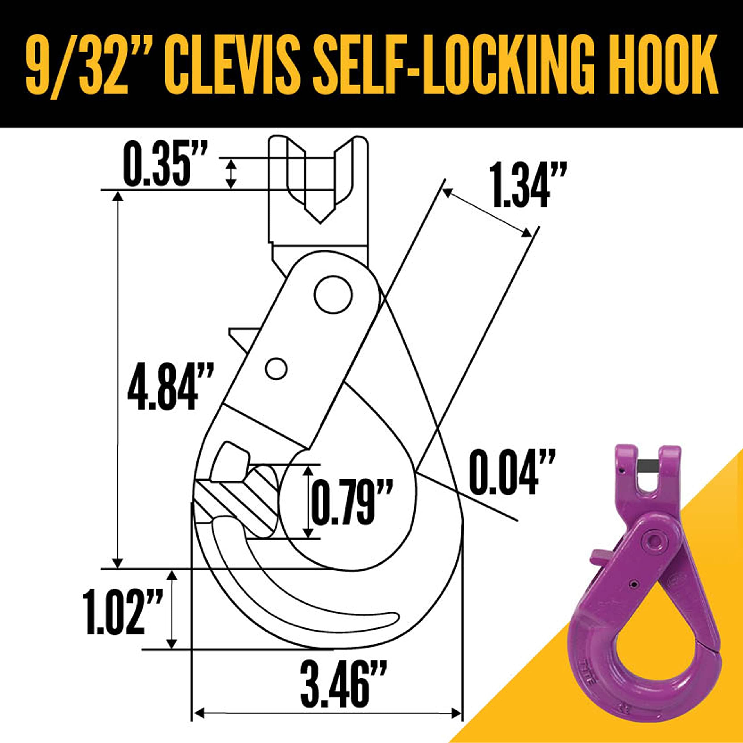 Grade 100 Alloy Steel Adjustable 2-Leg Chain Sling - 9/32 Inch x 5 Foot with Self-Locking Hook for Heavy Lifting | US Cargo Control | Ideal for Construction, Warehouse & Industrial Overhead Load Handling