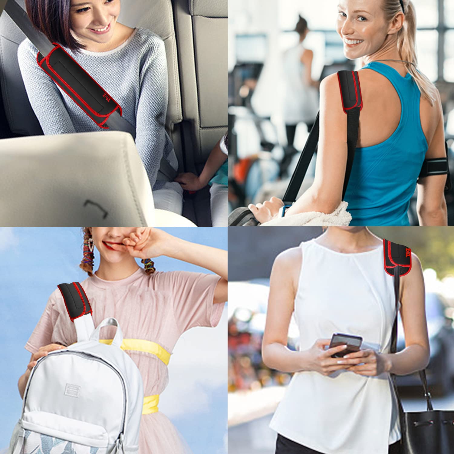 Ultra Thick ZINZ Universal Shoulder Pad for Bags & Luggage - Anti-Slip, Breathable, Long Strap (Black-Red Edge) - Perfect for Travel, Commuting & Daily Carry