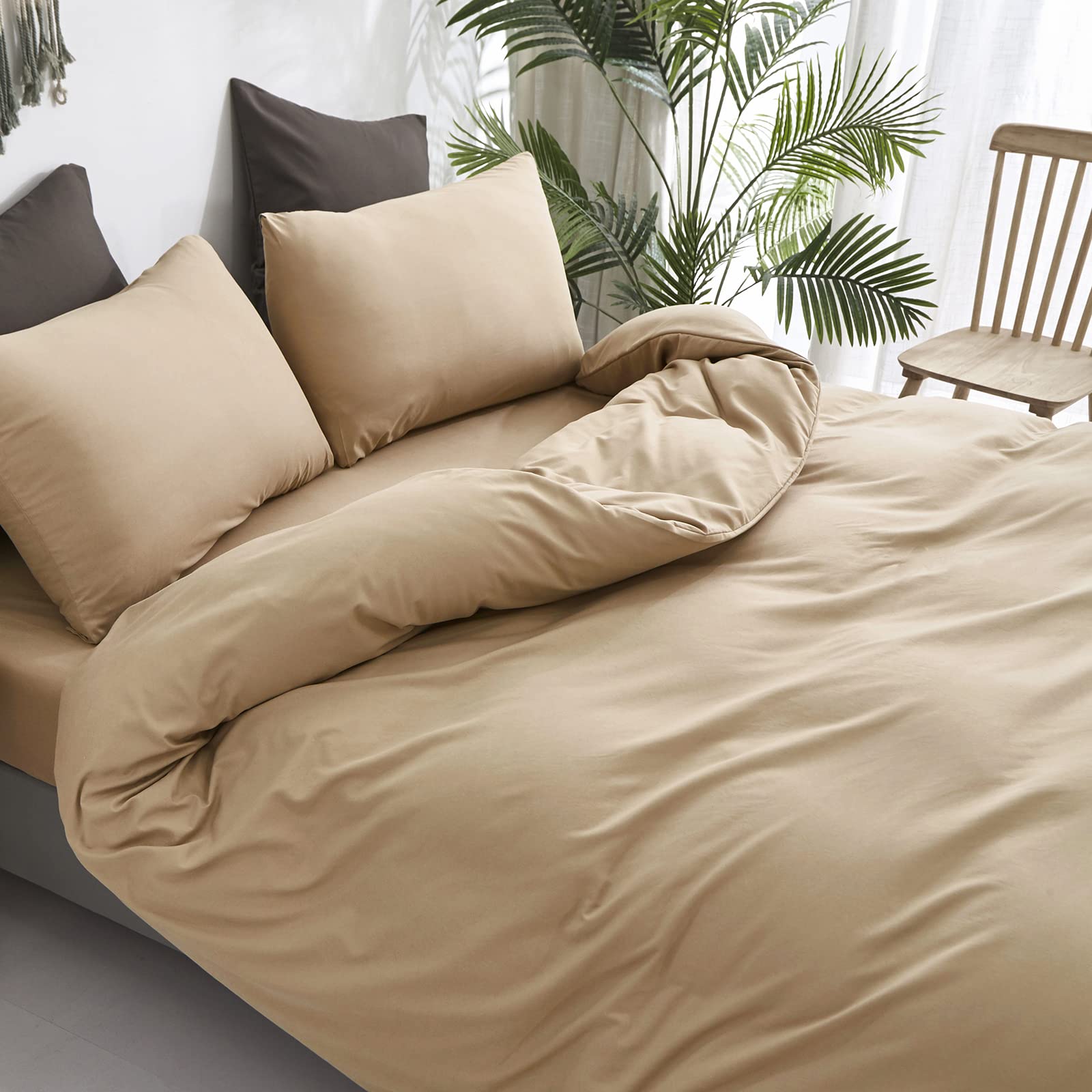 California King Comforter Set - Soft Cottonight Khaki & Champagne Bedding for Men & Women | Breathable, Modern Solid Taupe, Sand & Beige Blanket Quilts | Perfect for Master Bedroom, Guest Room & Cozy Home Decor