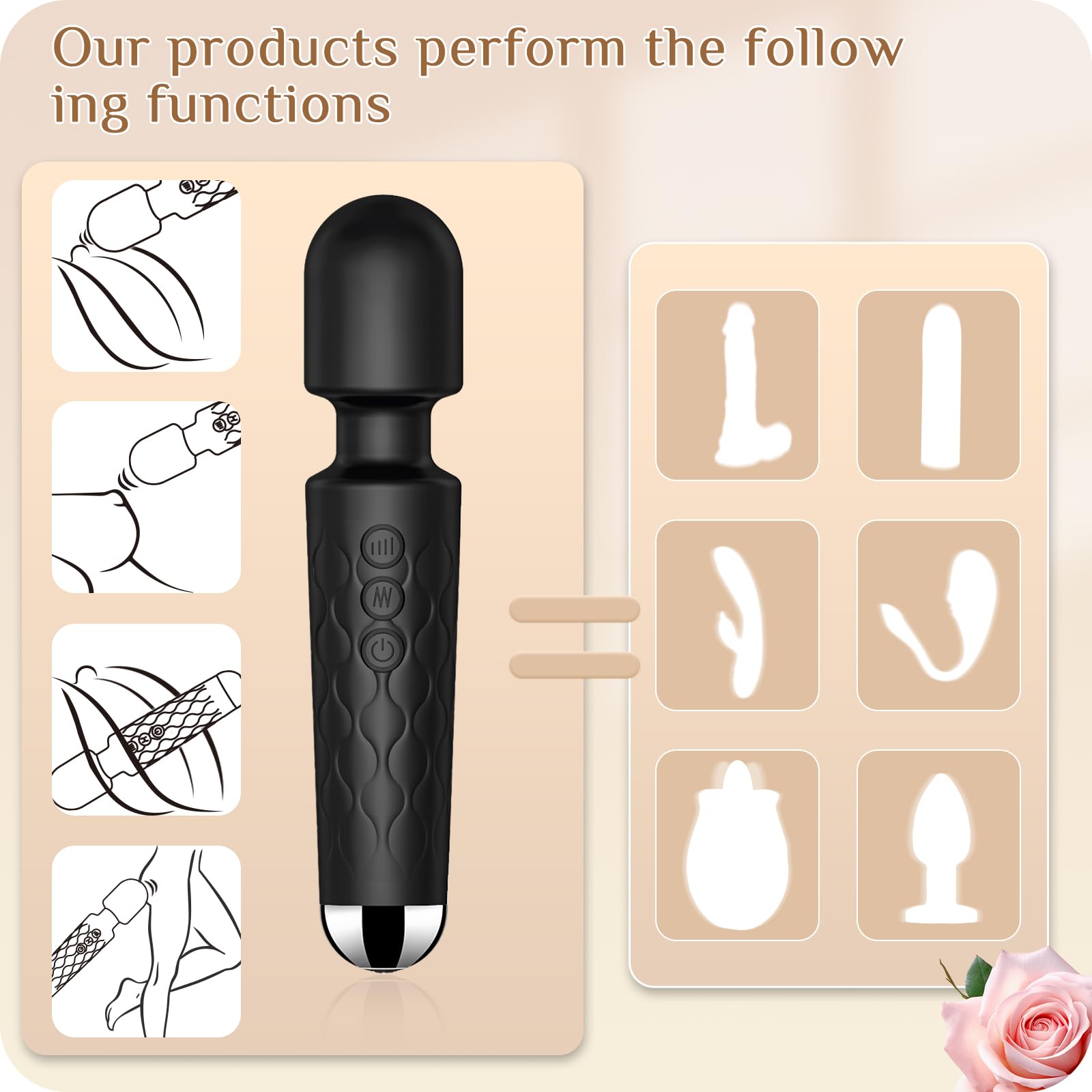 SANJIANKE Powerful Wand Vibrator for Women - 8 Speeds & 20 Patterns G-Spot & Clitoral Stimulator, Waterproof & Ultra Quiet Adult Sex Toy - Perfect for Solo Play, Couples Massage & Stress Relief (Black)