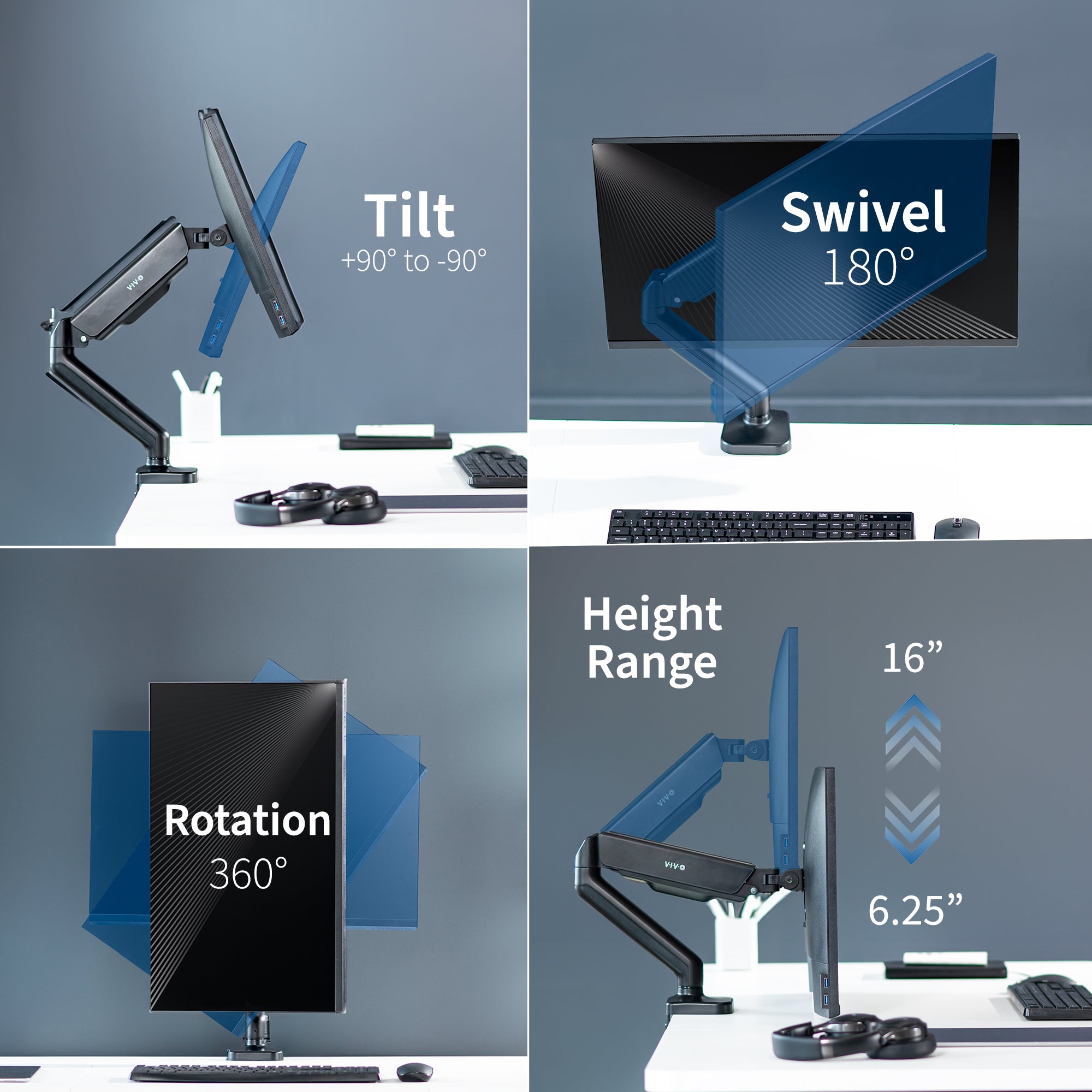 Adjustable Single Monitor Desk Mount for 17-32 Inch Screens - Ergonomic VESA Compatible Arm for Home Office, Gaming & Workspace Setup