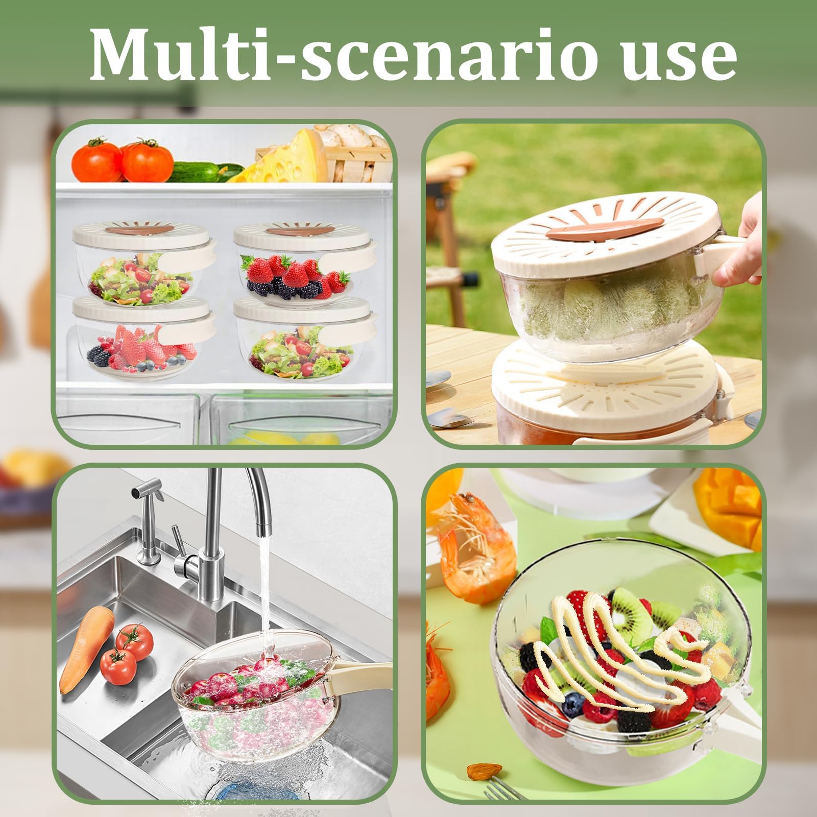 2-in-1 Multifunctional Fruit and Vegetable Washing Bowl with Drainer & Storage Basket - White Kitchen Colander with Handle for Fresh Produce Cleaning | Perfect for Salad Prep, Berry Washing & Healthy Snack Storage