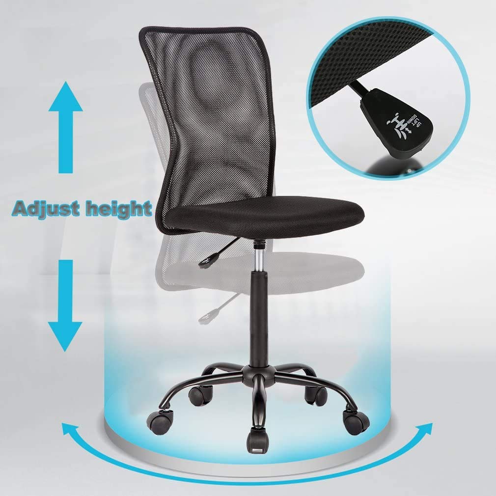 Ergonomic Mesh Office Chair - Mid Back Computer Desk Chair with Lumbar Support, Height Adjustable & Swivel Rolling, Armless Task Chair for Home Office - Perfect for Long Work Hours & Remote Work (Black)