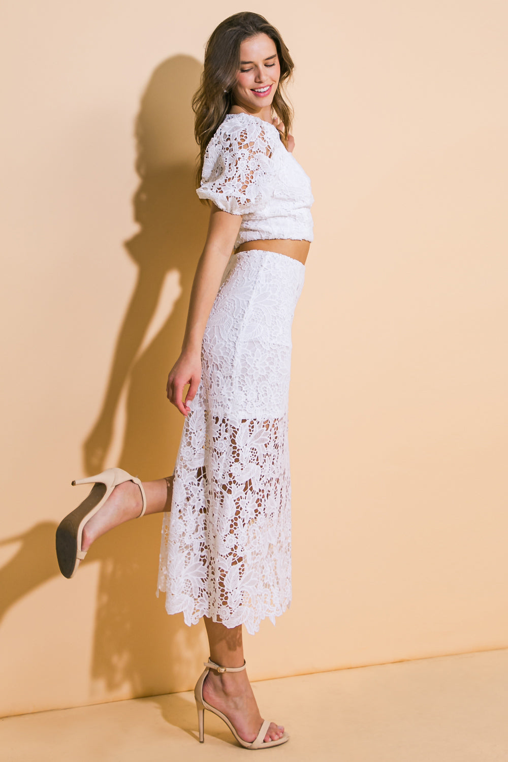 Elegant Lace Top and Skirt Set for Women - Romantic Floral Lace Outfit for Party, Wedding, or Special Occasions