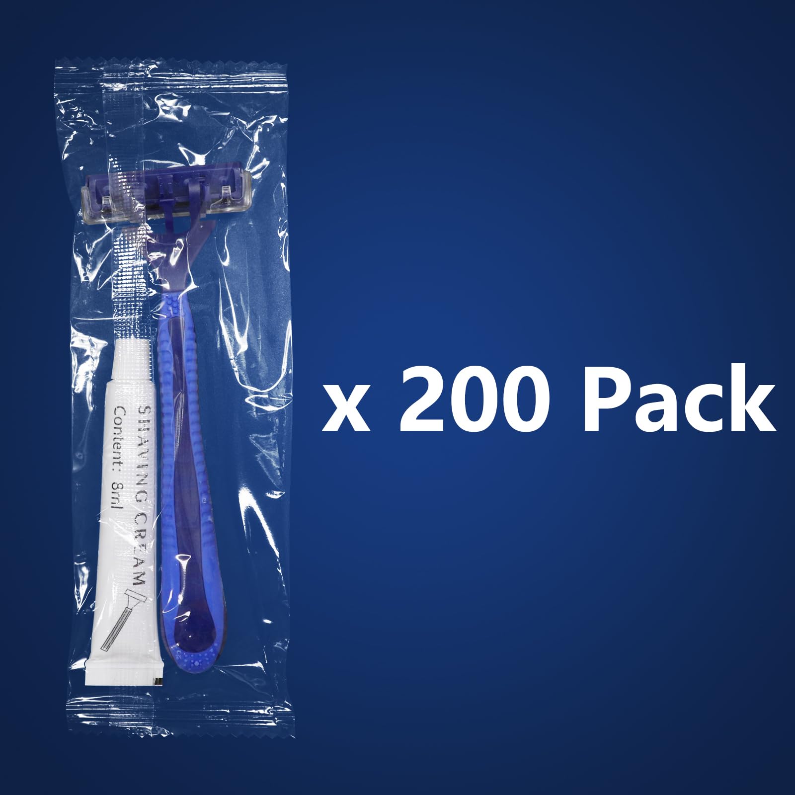 200 Pack Kheoxusa 3-Blade Disposable Razors - Individually Wrapped Triple Blade Shavers for Men & Women - Perfect for Travel, Hotels, Airbnb, Shelters, Gyms & Emergency Kits (Blue)