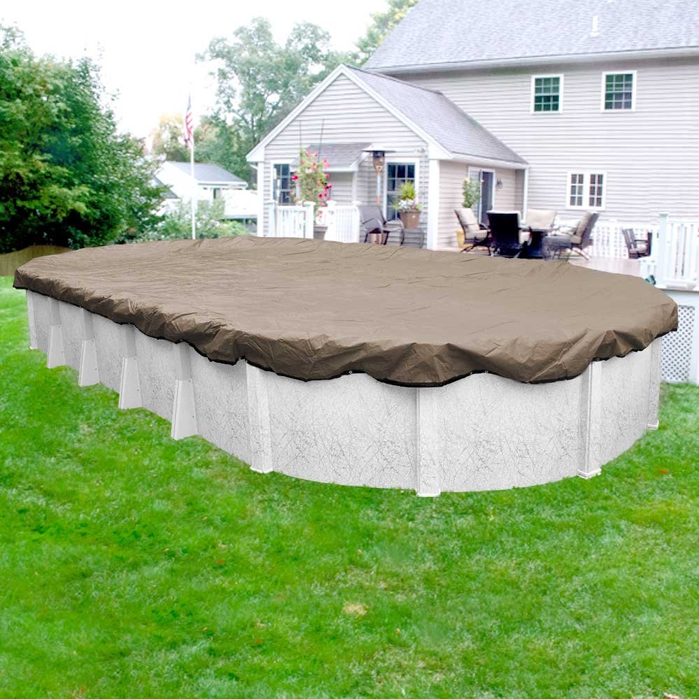 Pool Mate 601530-4-PM 20-Year Premium Winter Oval Above-Ground Pool Cover, 15 x 30-ft, Sand Beige - Durable Protection for Inground Pools During Cold Months