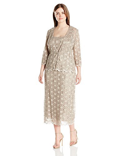 R&M Richards Women's Plus Size 2-Piece Lace Swing Jacket Dress Knit Set - Elegant Church & Wedding Outfit for Special Occasions