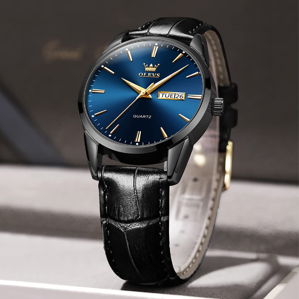 OLEVS Men's Brown Leather Watch - Rose Gold Quartz, Waterproof for Daily & Dress Wear