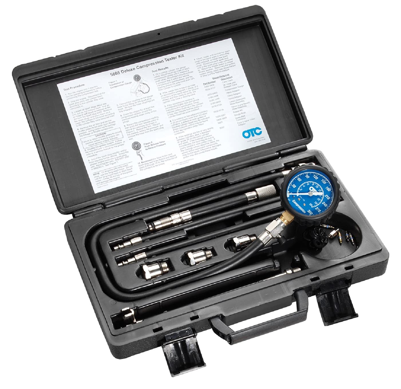 OTC 5605 Deluxe Compression Tester Kit with Carrying Case - Professional Diagnostic Tool for Gasoline Engines - Perfect for Mechanics, DIY Auto Repair & Engine Performance Testing