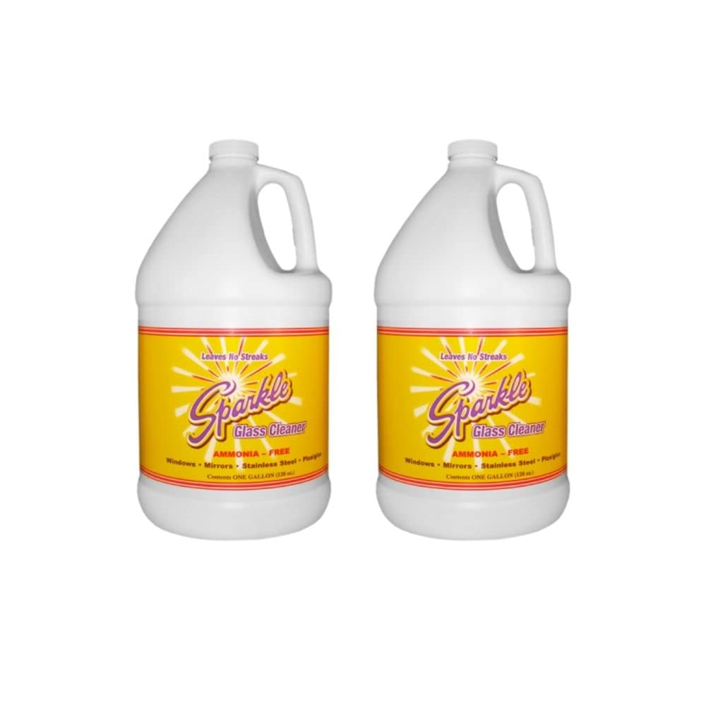 Streak-Free Sparkle Glass Cleaner Refill - Ammonia-Free Formula for Crystal Clear Windows & Mirrors - 1 Gallon Bottle (2-Pack) - Perfect for Homes, Offices & Commercial Use