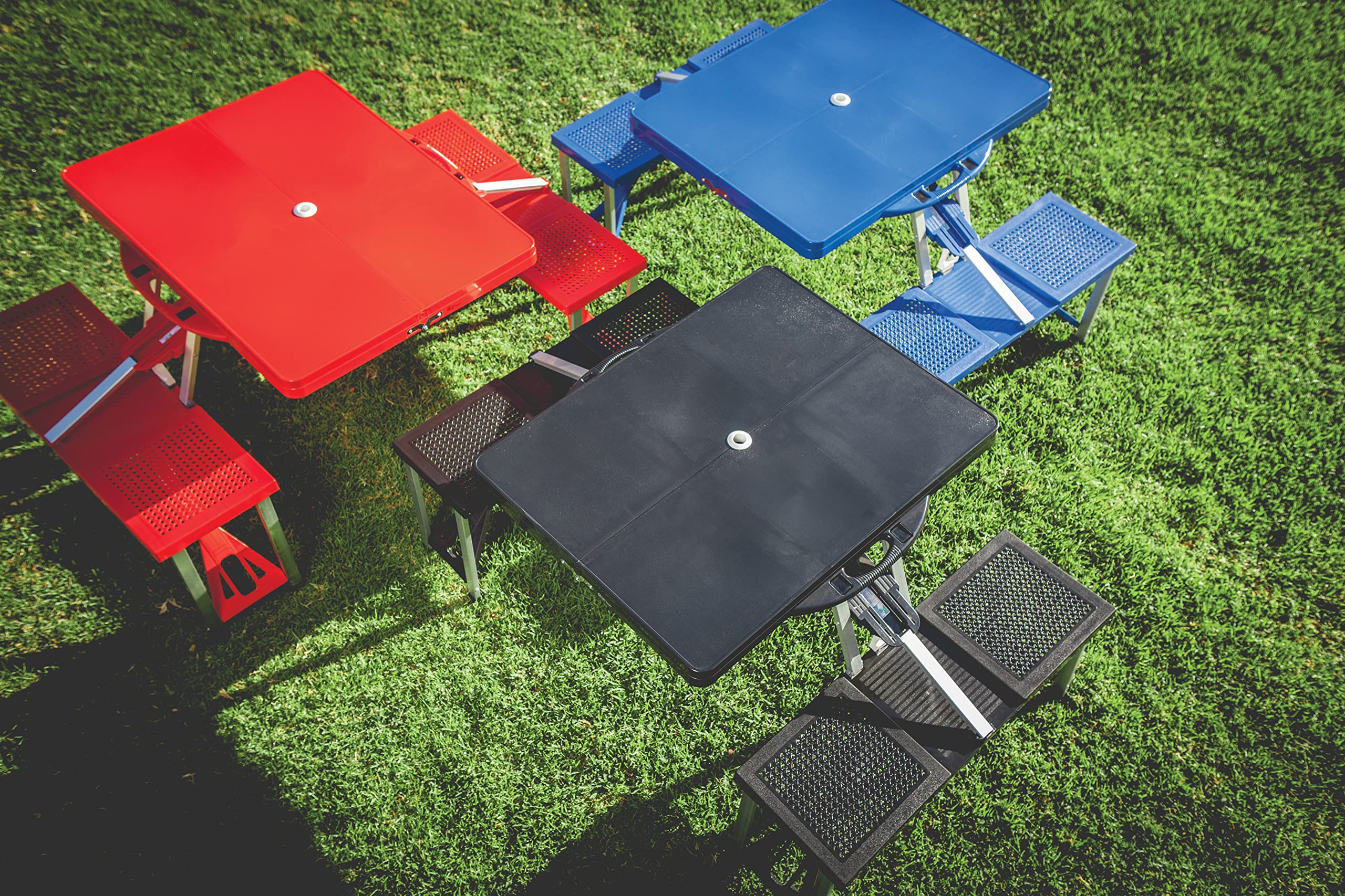 PICNIC TIME Portable Folding Picnic Table with Umbrella Hole - Lightweight Camping Table for Outdoor, Beach, Backyard & Tailgating Parties - Compact Foldable Design for Easy Storage & Transport