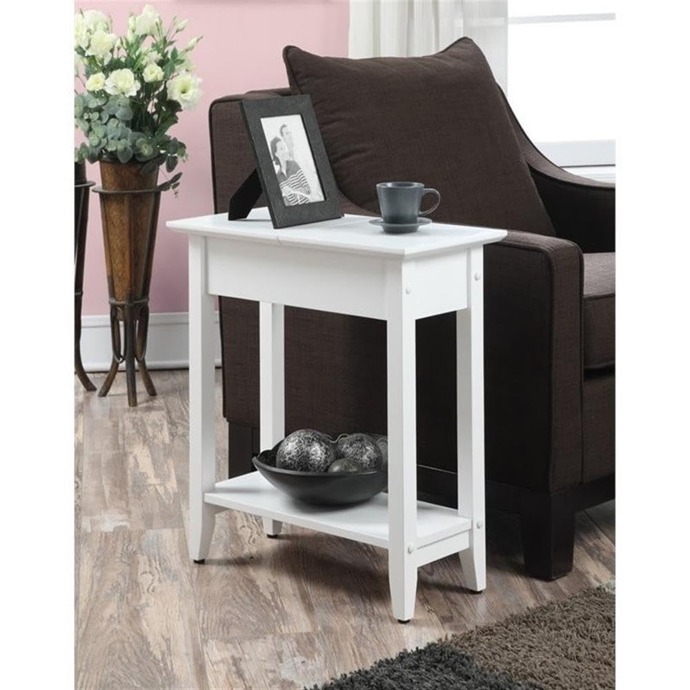 White Wood Finish Home Square Flip Top End Table - Set of 2, Perfect for Living Room, Bedroom, or Small Space Storage