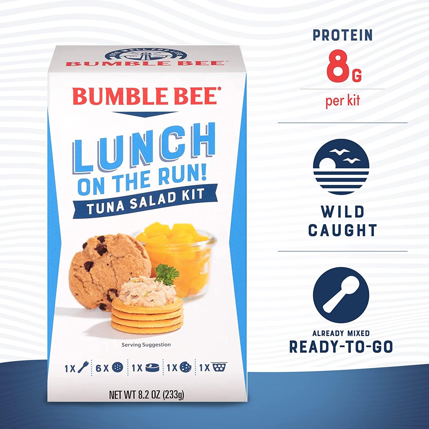 Bumble Bee Lunch On The Run Tuna Salad Kit with Crackers, Cookie & Peaches - 8.2 oz (Pack of 12) - Wild Caught Tuna, Ready to Eat & Shelf Stable - High Protein Convenient Meal for Office, School, Camping & Travel Snacks