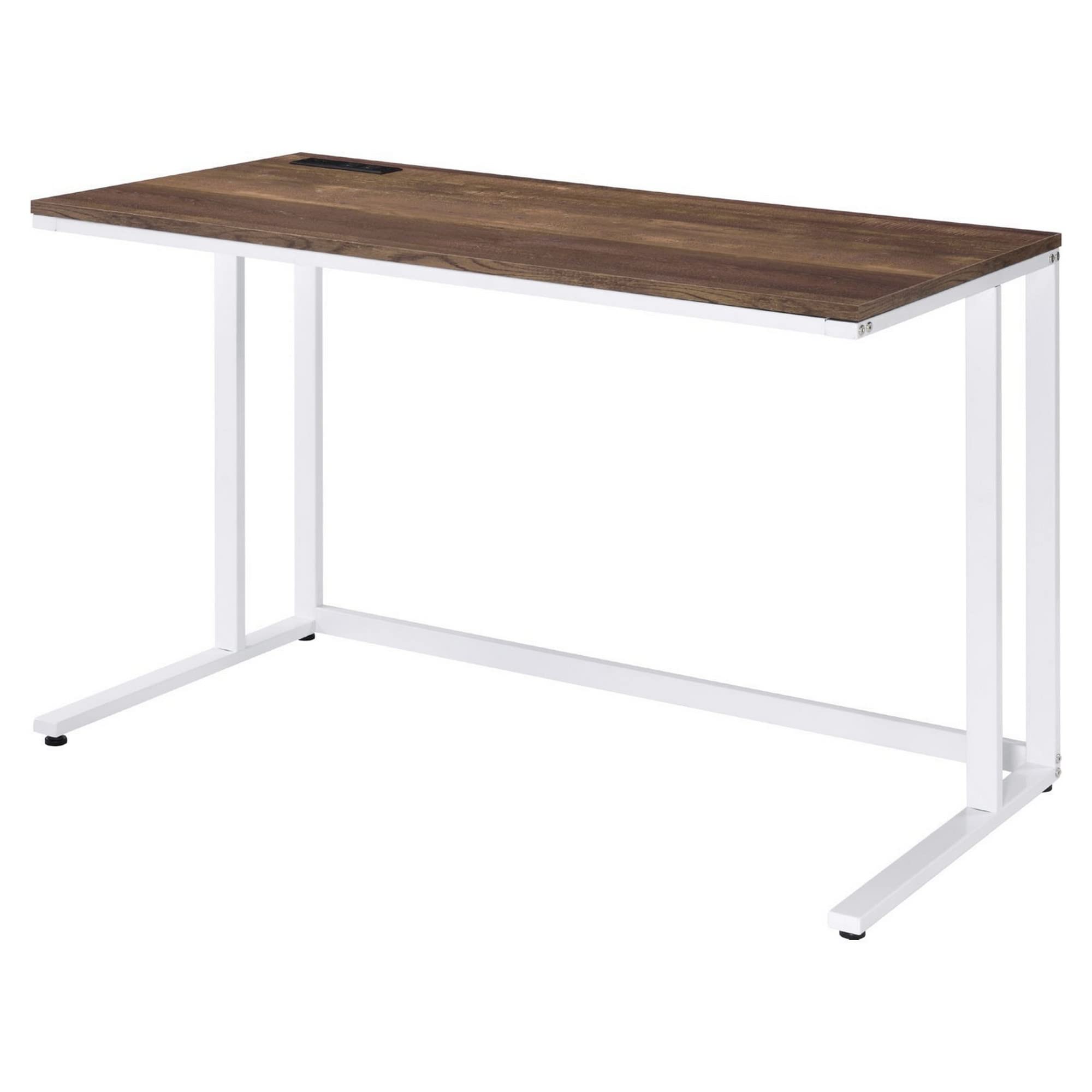 Benjara White and Brown Writing Desk with Wooden Top & Built-in USB Port | Home Office Desk for Small Spaces, Study & Work from Home