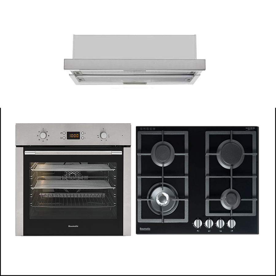 Baumatic 60cm Black Glass Built-in Appliance Package BA06 - Modern Kitchen Appliances for Cooking & Baking | Perfect for Home Chefs & Small Kitchens