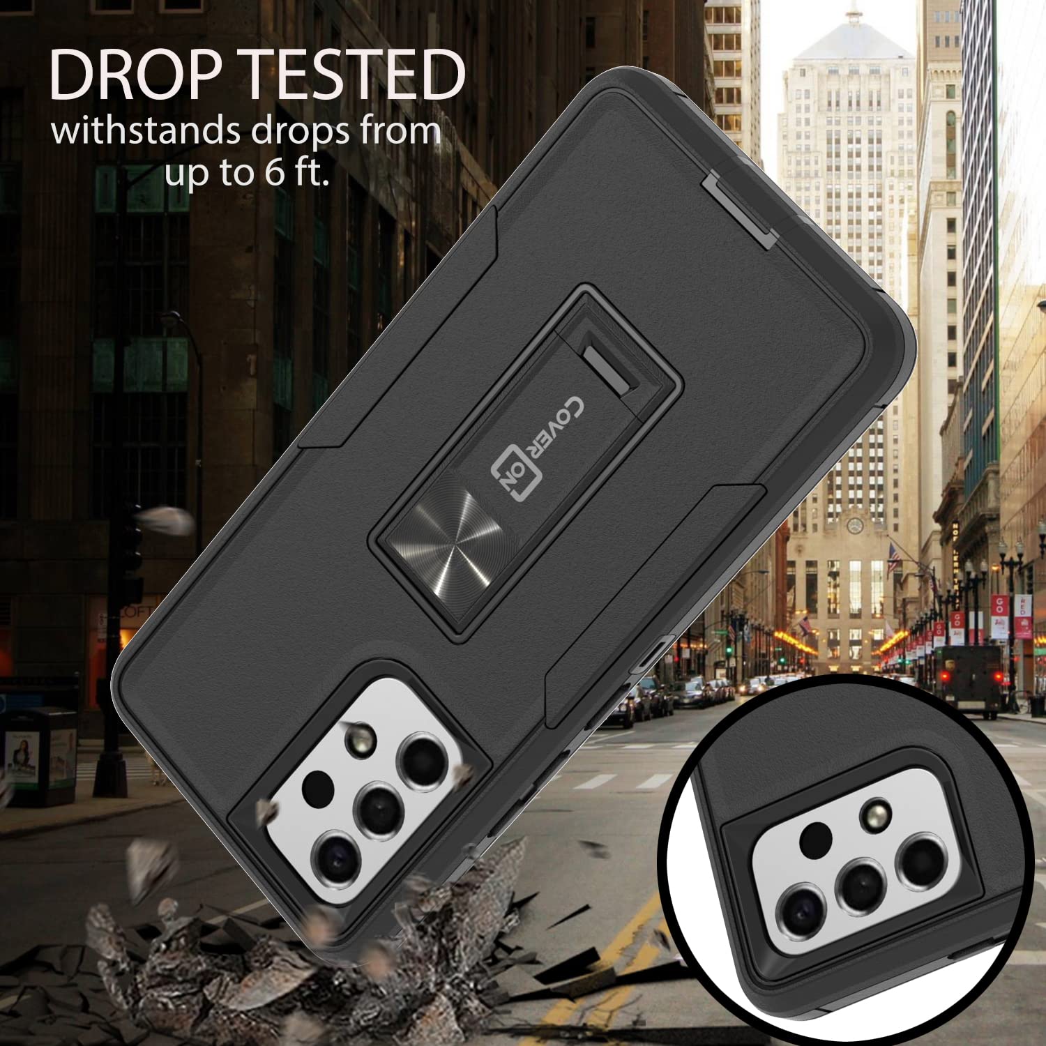 Rugged Military-Grade Samsung Galaxy A53 5G Case with Kickstand | Heavy Duty Shockproof Phone Cover for Outdoor & Work | Black Protective Case for Active Lifestyle