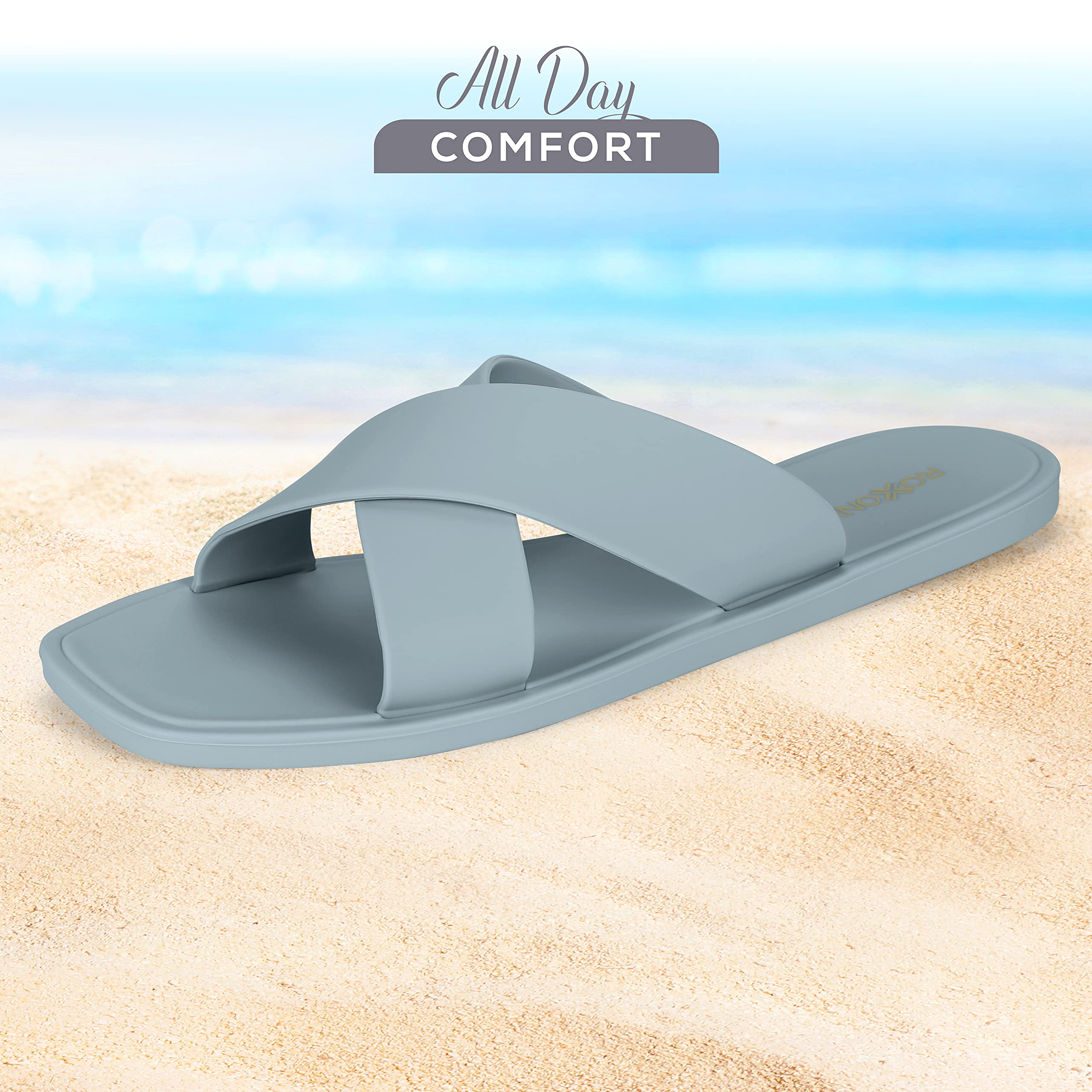 Roxoni Women's Quick-Drying Slippers - Non-Slip Shower Sandals for Bathroom, Pool & Spa - Comfortable Criss-Cross Design for Indoor/Outdoor Use