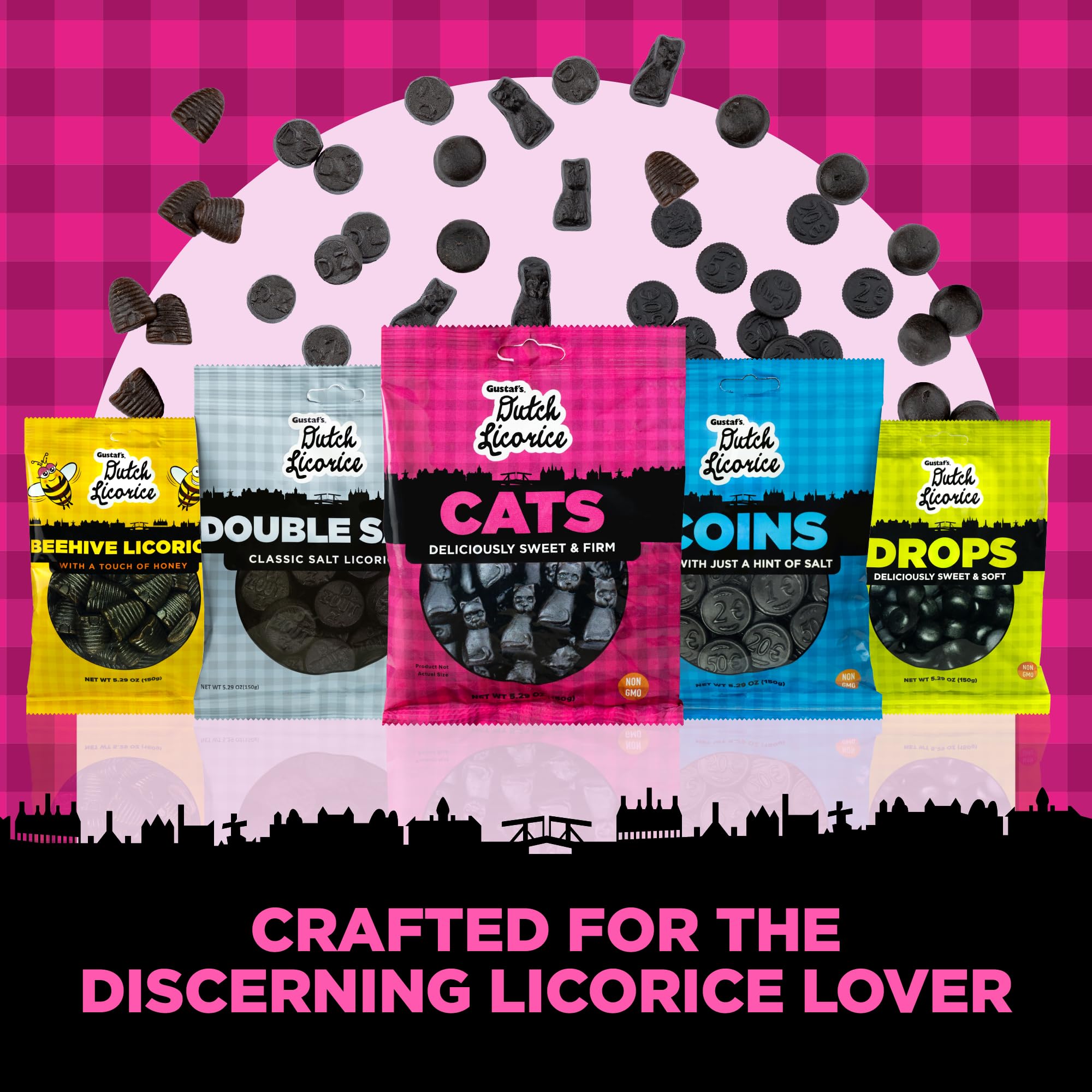 Gustaf's Dutch Licorice Cats - 3 Pack of 5.2oz Bags - Authentic Black Licorice Candy from Netherlands - Sweet Dutch Liquorice Treats for Parties, Gifts & Movie Nights