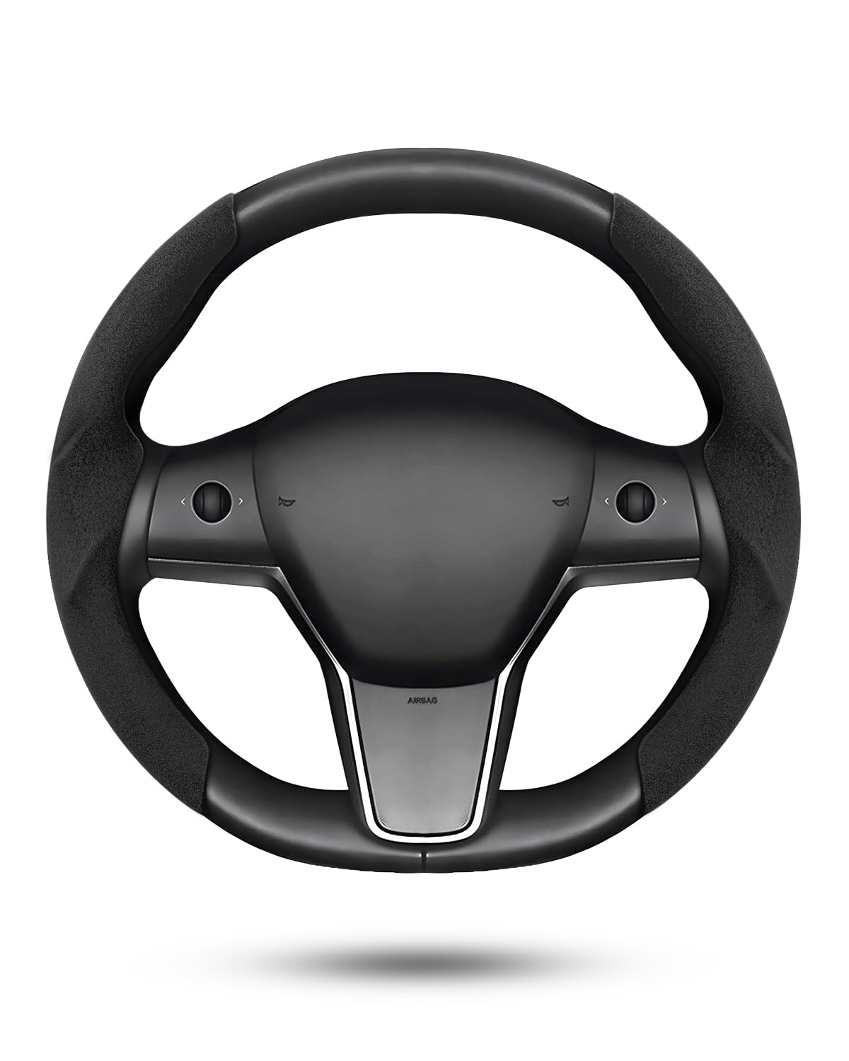 Premium Custom Fit Suede Steering Wheel Cover for Tesla Model Y (2020-2025) & Model 3 (2017-2024) - 2-Pack Black Steering Wheel Protector Accessories | Enhanced Grip & Luxury Feel for Daily Commuting & Road Trips