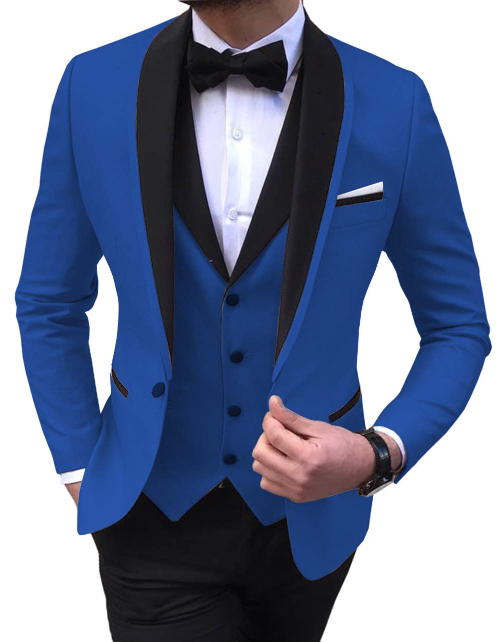Men's 3-Piece Formal Suit Set - Shawl Lapel Tuxedo Blazer, Vest & Pants for Wedding, Prom, Groomsmen | Classic Fit Business Attire for Special Occasions & Office Events
