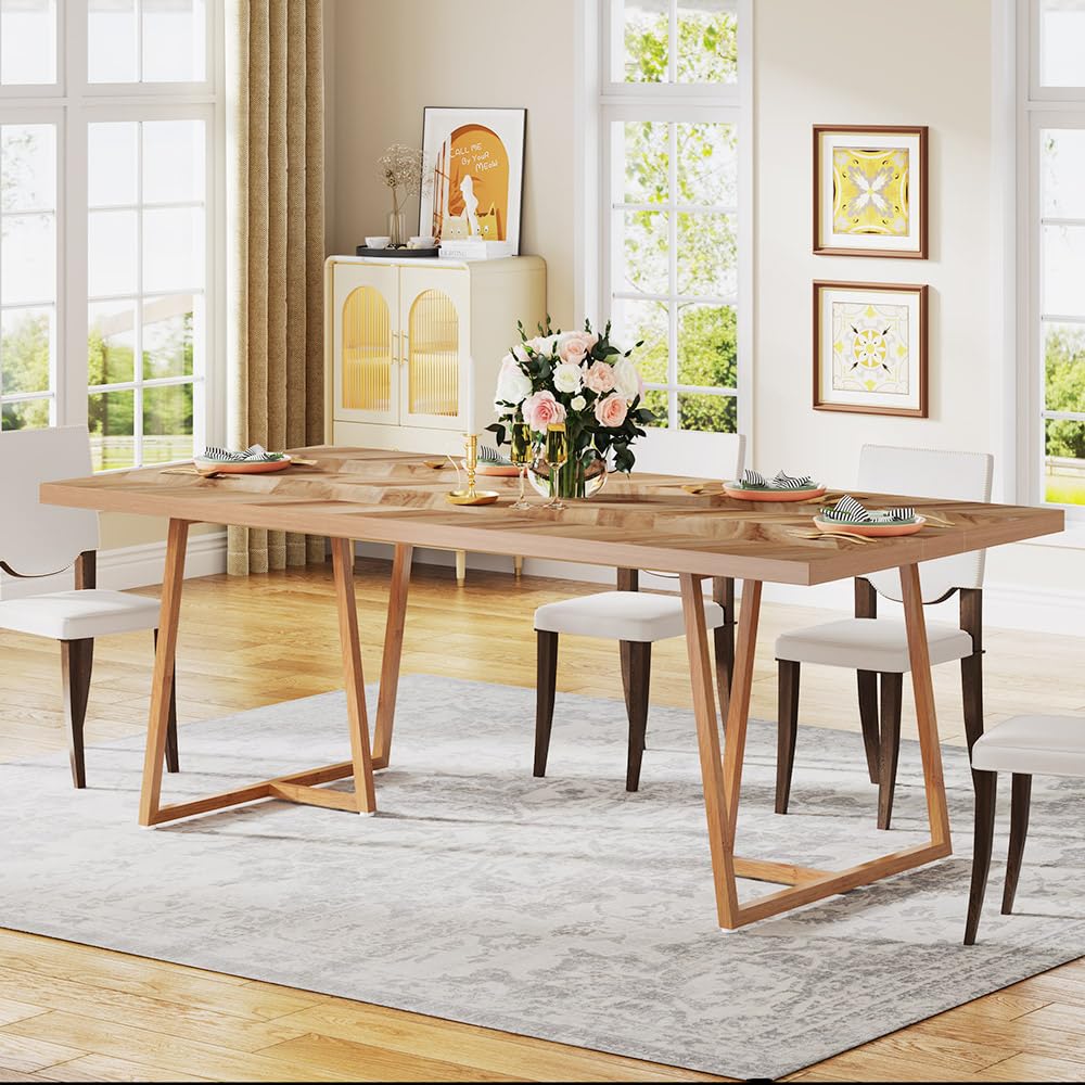 Tribesigns 70.9 Inch Solid Wood Farmhouse Dining Table for 6-8 People - Heavy Duty Rectangular Kitchen Table with Industrial Metal Legs - Walnut Finish Dining Room & Living Room Furniture - Ideal for Family Dinners, Entertaining Guests, Home Decor, and Small Space Dining Areas