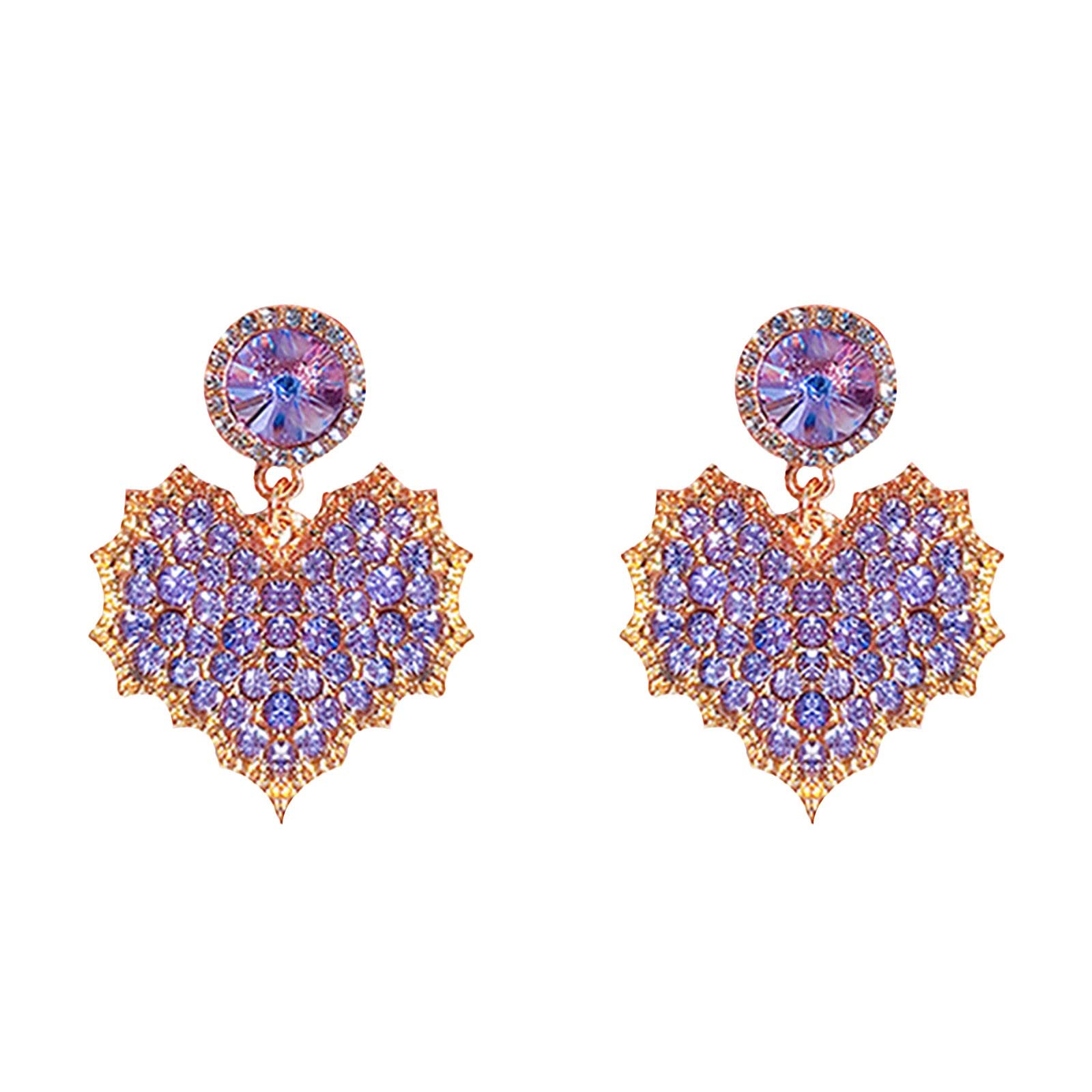 Crystal Love Heart Shaped Stud Earrings - Shining Purple Rhinestone Dangle Drop Jewelry for Women & Girls | Perfect Gift for Valentine's Day, Anniversary & Special Occasions