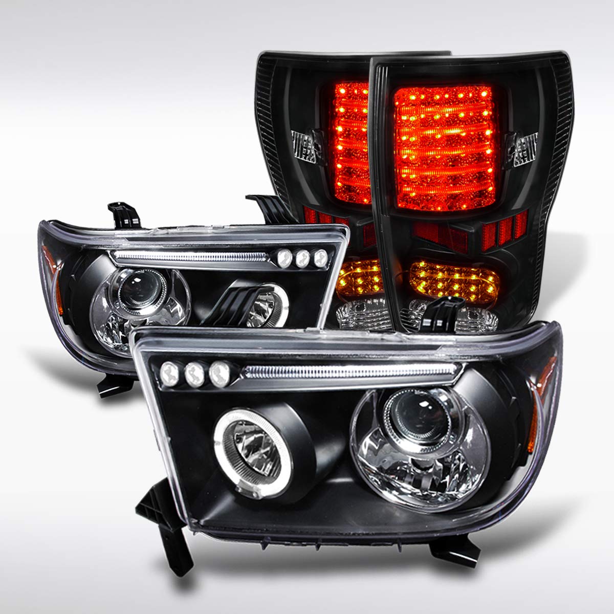 AUTOZENSATION Black Halo LED Projector Headlights & LED Tail Brake Lamps for 2007-2013 Toyota Tundra - Upgrade Your Truck Lighting for Night Driving & Off-Road Adventures