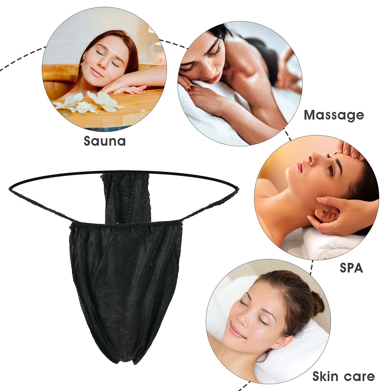 ASTER 50 Pack Disposable Thong Underwear - Breathable Non-Woven T-Back Panties for Spray Tanning, Spa, Waxing & Massage - Black Comfortable Hygiene Underwear for Women