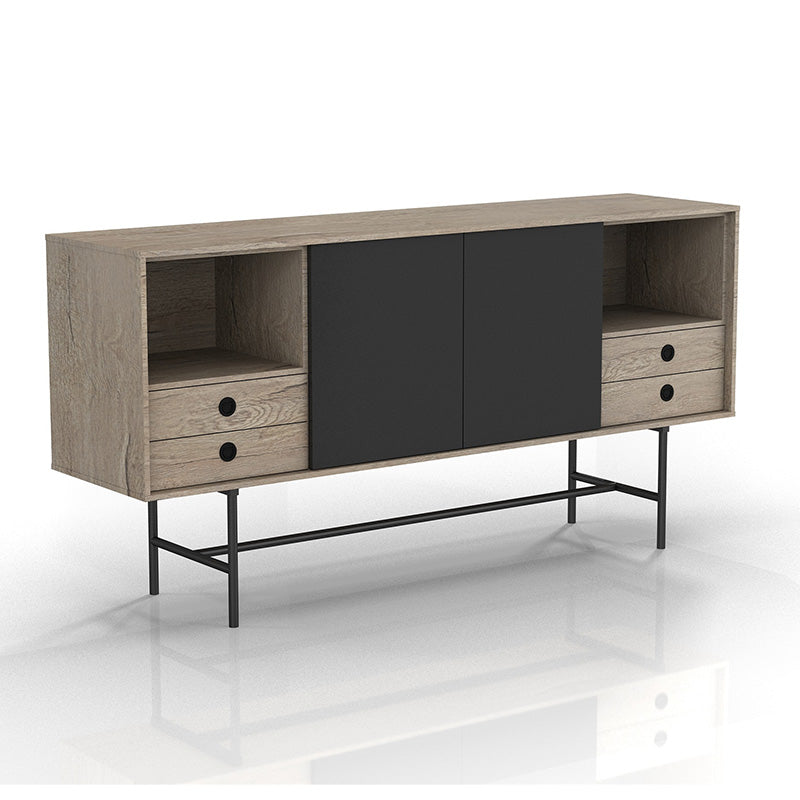 BAYLEN 63-Inch Sideboard Buffet Cabinet with Storage - Warm Oak & Black Finish for Dining Room, Living Room, or Entryway Organization