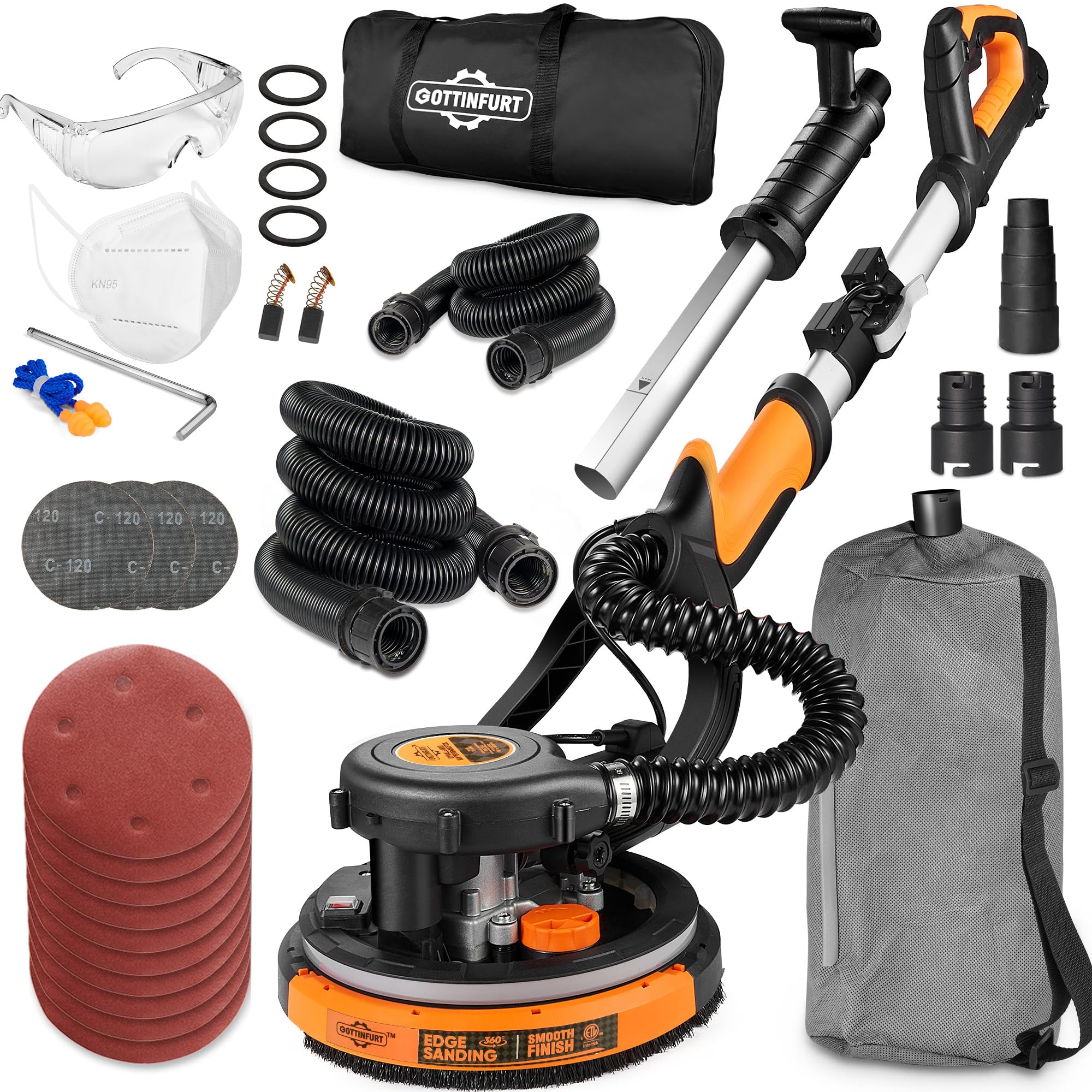 780W Electric Drywall Sander with Vacuum - 7 Speed Adjustable (900-1800RPM) & Extendable Handle - 95.5% Dust Removal for Popcorn Ceiling & Wall Sanding - Perfect for Home Renovation, DIY Projects & Professional Construction Work