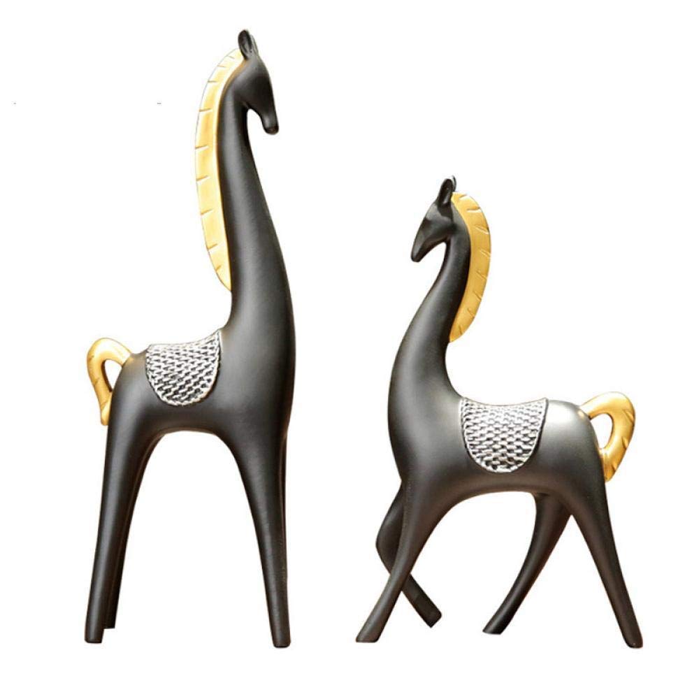 JUZZQ Modern Black Couple Horse Resin Sculpture - Abstract Animal Figurines for Home & Office Decor, Unique Art Gift for Garden, Family Room - Perfect for Wedding Anniversaries, Housewarming & Interior Design Accents