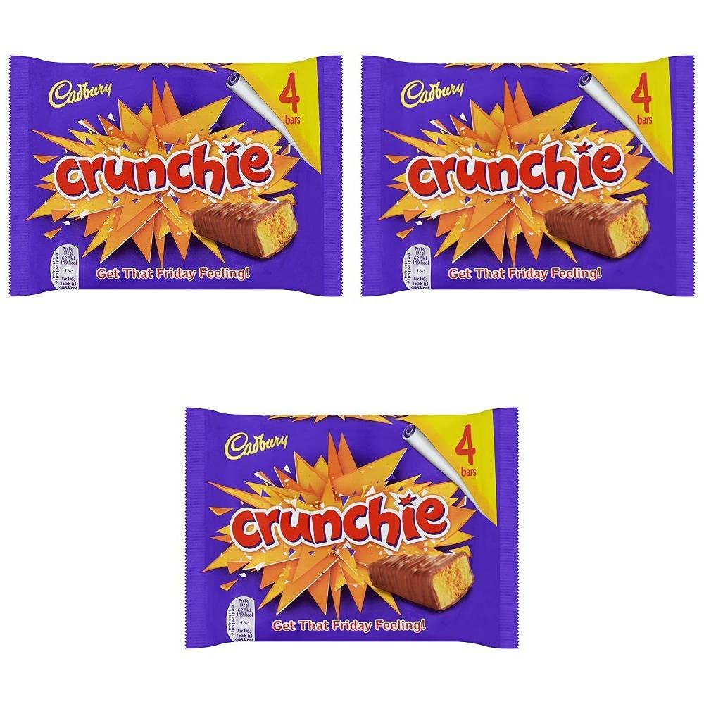 **Cadbury Crunchie Chocolate Bar Pack of 3 - British Honeycomb Coated in Milk Chocolate - Imported from UK | Perfect for Gifts, Snacking & Dessert Toppings**