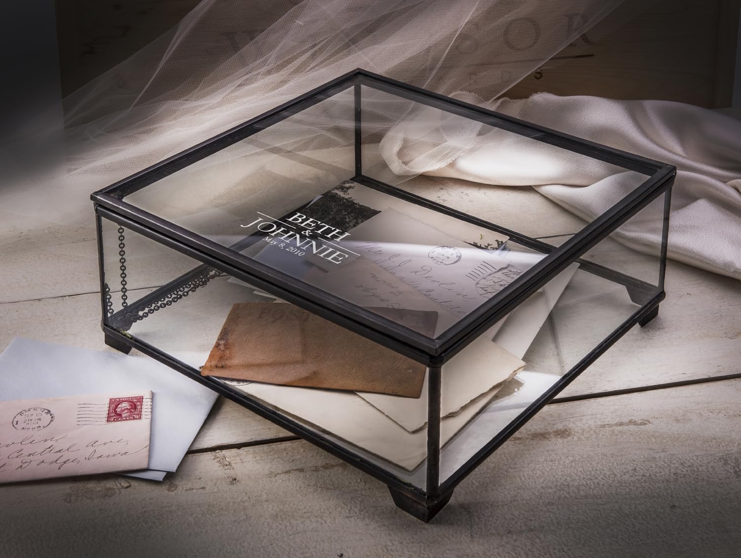 Personalized Glass Wedding Card Box - Engraved Keepsake Reception Card Holder for Bridal Showers & Weddings - Elegant Display Box for Greeting Cards, Money Gifts & Wishes - J Devlin Box 747-EB227