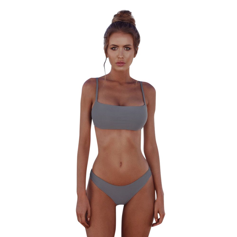 Sexy Two Piece Solid Color Swimwear for Women - Summer Tube Top Sling Bikini Set with Low Waist & Backless Design | Perfect for Beach Vacations, Pool Parties & Tropical Getaways