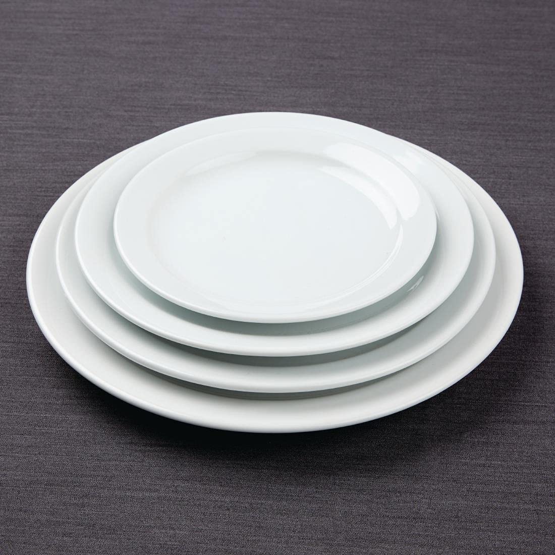 Olympia Athena Hotelware White Porcelain Narrow Rimmed Plates - Super Vitrified Durable Glaze - Oven, Microwave & Dishwasher Safe - Perfect for Restaurants, Catering & Home Dining
