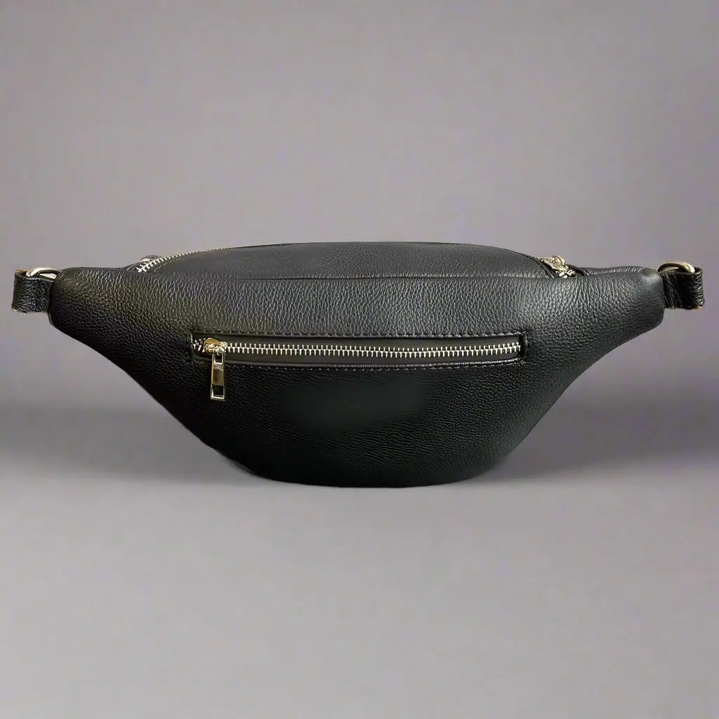Stylish Sheep Leather Waist Bag with Decorative Patterned Strap - Perfect for Travel, Hiking & Everyday Use